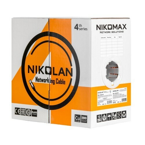 [NKL 4200C-OR] Кабель NIKOLAN F/UTP 4 пары, Кат.5e (Класс D), тест по ISO/IEC, 100МГц, одножильный, BC (чистая медь), 24AWG (0,50мм), внутренний, LSZH нг(А)-HFLTx, оранжевый, 305м