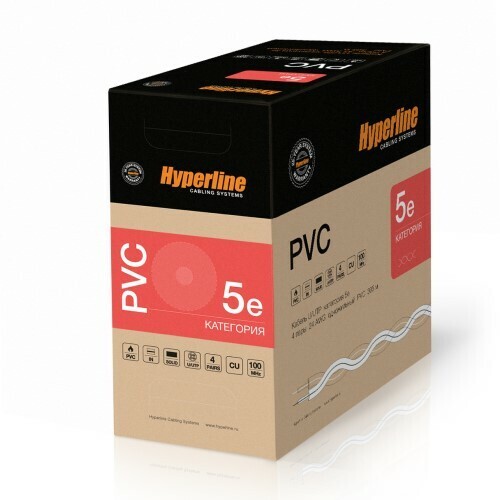 [UUTP4-C5E-S24-IN-PVC-GY-305] Кабель витая пара, неэкранированная U/UTP, категория 5e, 4 пары (24 AWG), одножильный (solid), PVC, -20°C – +70°C, серый